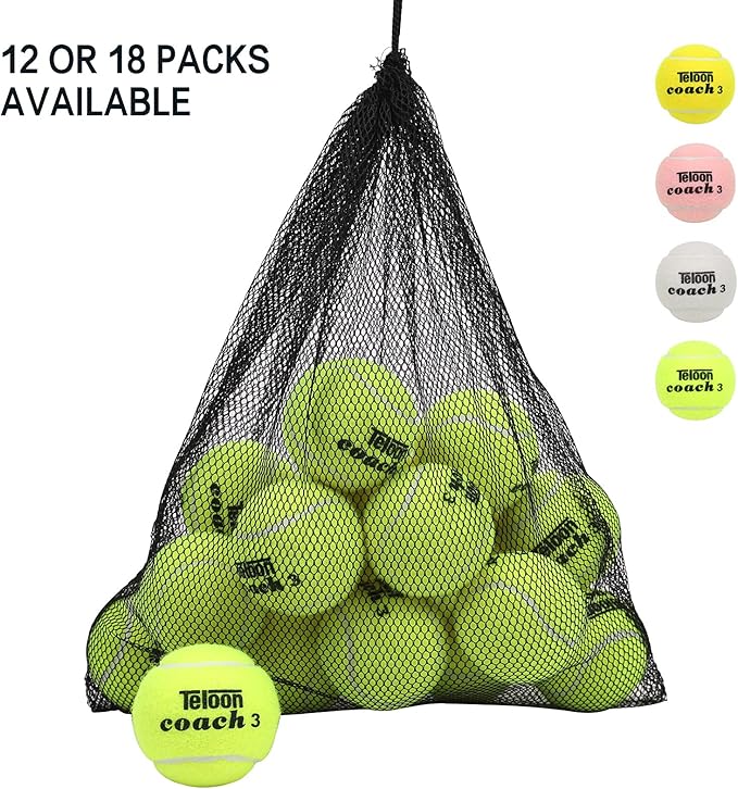 Teloon Pressure Training Tennis Balls-12 or 18 Count-Mesh Carry Bag，4 Colors Available，Pressureless Training Exercise Tennis Balls for Beginners.