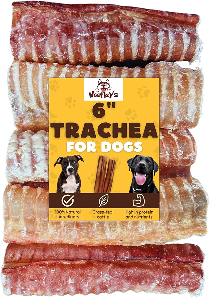 Woofley's Beef Trachea - (6 Inch 10 Pack) - Trachea Treats for Dogs - Natural Source of Glucosamine and Chondrotin for Joint Health - 100% Natural Beef Windpipe for Dogs