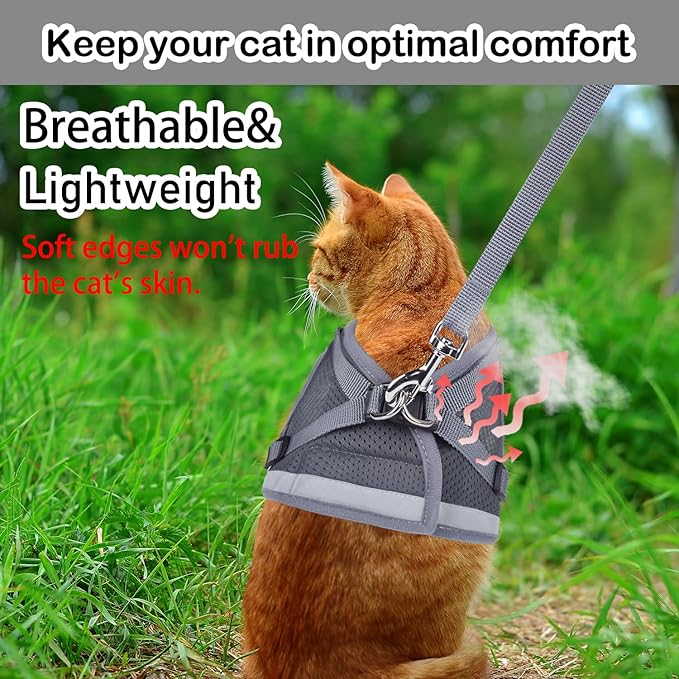 Cat Harnesses and Puppy Harness with Leashes Set, Escape Proof Cat Harness, Adjustable Reflective Soft Mesh Vest Fit Puppy Kitten Rabbit Ferrets's Outdoor Harness