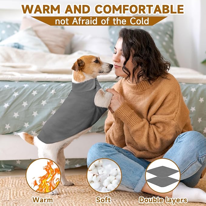 Fleece Dog Coat Pet Jacket Reflective for Cold Weather for Extra Large to Small Pets(Grey,L)