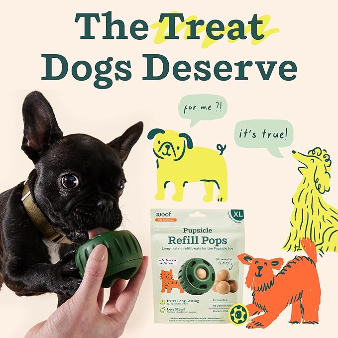 WOOF Pupsicle Refill Pops - Low-Mess Dog Snacks - with Peanut Butter and Beef - Dog Treats - Long Lasting - XL Pops - 5 Count