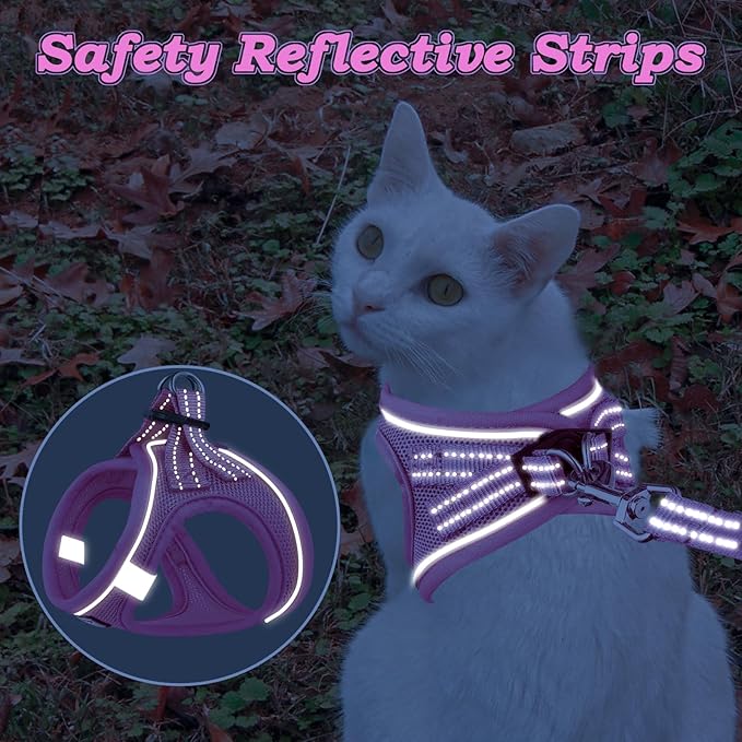 Cat Harness and Leash for Walking Escape Proof, Adjustable Kitten Vest Harness Reflective Soft Mesh Puppy Harness for Outdoor, Comfort Fit, Easy to Control (NPink, XXS)