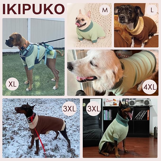 XXXL Dog Sweater, Stretchy Turtleneck Sweaters for Large Dogs Male Female, Soft Dog Pullover Sweater with Leash Hole, Pet Christmas Clothes Holiday for Husky, Golden Retriever, Doberman, Brown 3XL