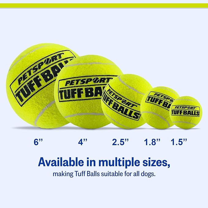 PetSport Yellow Tuff Ball - Medium Tennis Balls for Dogs, Chew Toy for Aggressive Chewers, Fetching, Natural Rubber, Certified Non-Toxic - 2.5 Inch Each (Pack of 6)