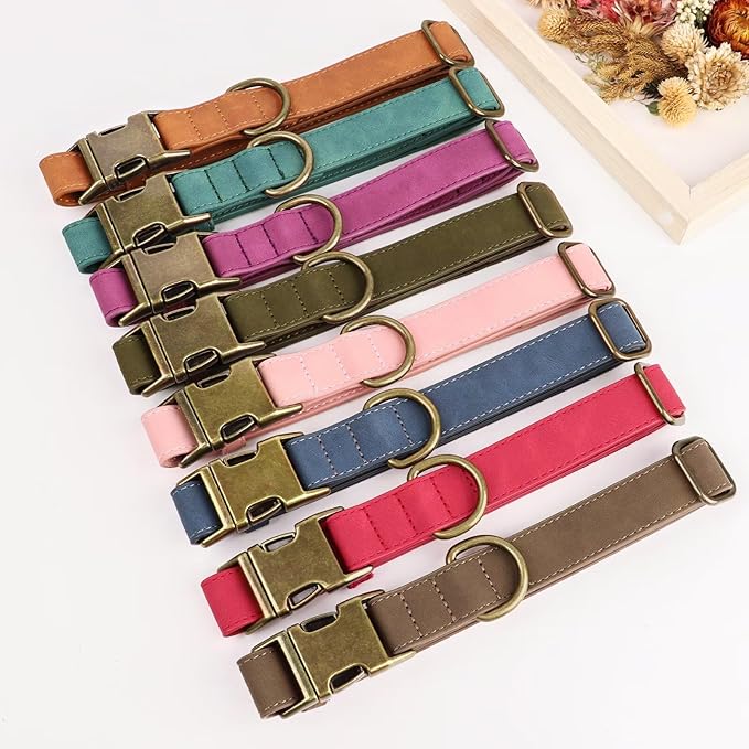 Didog Soft PU Leather Dog Collar, Stylish Quick Released Dog Collars for Large Dogs, Easy Clean Adjustable Pet Collar for Daily Walking, Dark Green, XL Fit 17-27" Neck