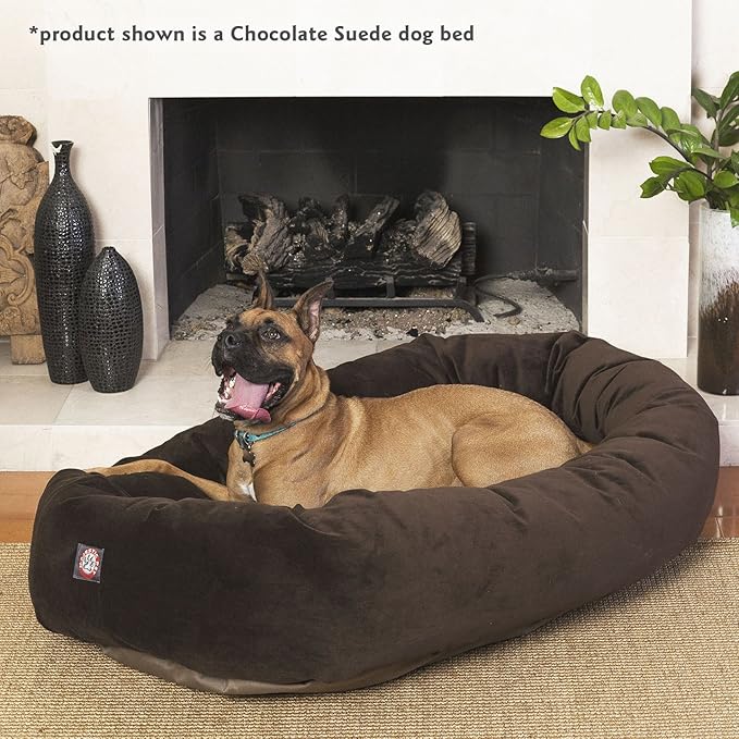Majestic Pet 40 Inch Suede Calming Dog Bed Washable 40x29x9 (Inch) – Cozy Soft Round Donut Dog Bed with Spine Support for Dogs to Rest their Head - Round Pet Bed Large – Chocolate