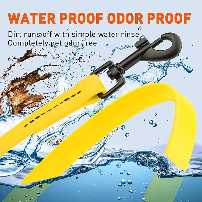 Dogline Biothane Waterproof Dog Leash Strong Coated Nylon Webbing with Black Hardware Odor-Proof Easy to Clean High Performance for Small or Large Dogs Made in USA 4 or 6 ft Lead, Lemon Yellow