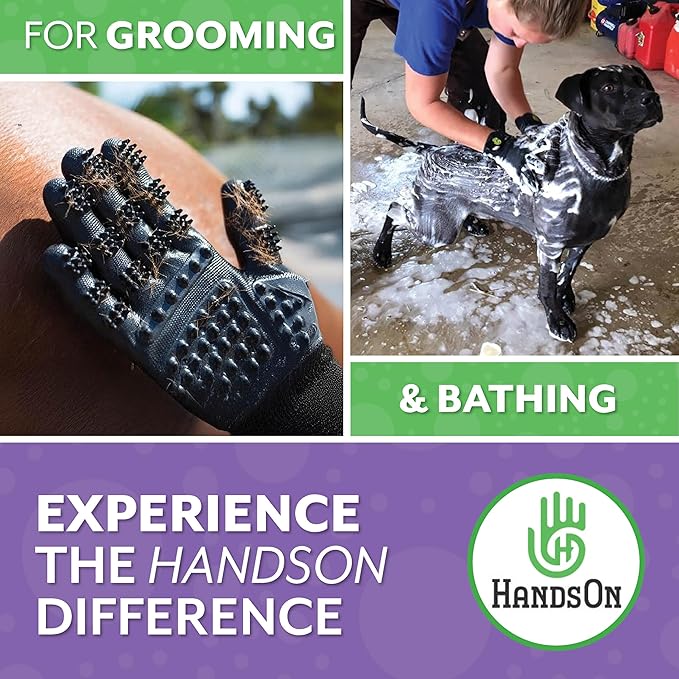 H HandsOn Pet Grooming Gloves - Patented #1 Ranked, Award Winning Shedding, Bathing, & Hair Remover Gloves - Gentle Brush for Cats, Dogs, and Horses (Mono Purple, Junior)