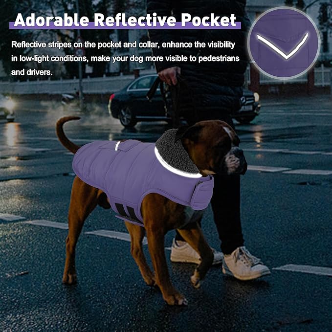 Dog Coat, Waterproof Dog Winter Jacket with Pocket, Reflective Adjustable Pet Snow Vest, Warm Cozy Fleece Sweater for Small Medium Extra Large Dogs - Light Purple, XS