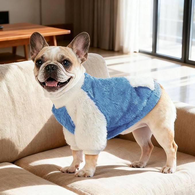 LESYPET Dog Sweater for Small to Medium Dogs, Fleece Lining Puppy Sweatshirt in Winter, Warm Puppy Clothes Pullover Jumper, Blue X-Large