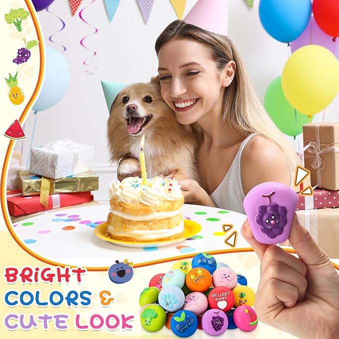 Hungdao 10 Pack Dog Squeaky Toys Soft Latex Squeaky Dog Toys Small Squeaky Balls Interactive Pet Chewing Toys for Puppy Training Interactive Fetch Play Supplies (Fruit)