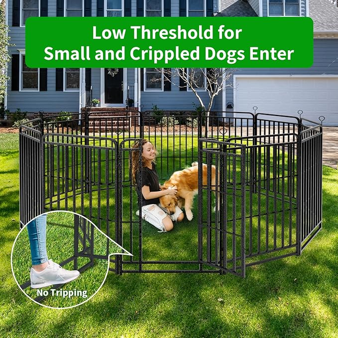 Square Steel Pipe Dog Fence Outdoor 32 Piece Panels 47" Height Anti-Rust Heavy Duty Dog Playpen with Doors Portable for Yard RV Camping, Total 71FT, 406 Sq.ft, Snowy Black