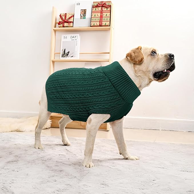 2 Pack Dog Sweaters for Big Dogs Turtleneck Pullover Cable Knit Large Size Stretch Clothes Pitbull Labrador Bulldog Doberman Boy Girl Pets Winter Clothes (XL, Red & Green)