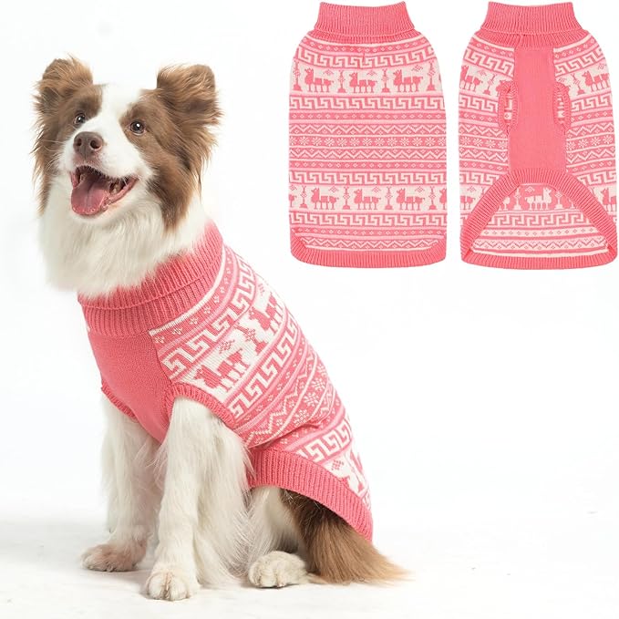SCENEREAL Turtleneck Dog Sweater for Small Medium Large Dogs Girls Boys, Knit Pet Pullover Puppy Clothes Cold Weather Coats, Holiday Outfits Sweatshirt for Christmas, Pink L
