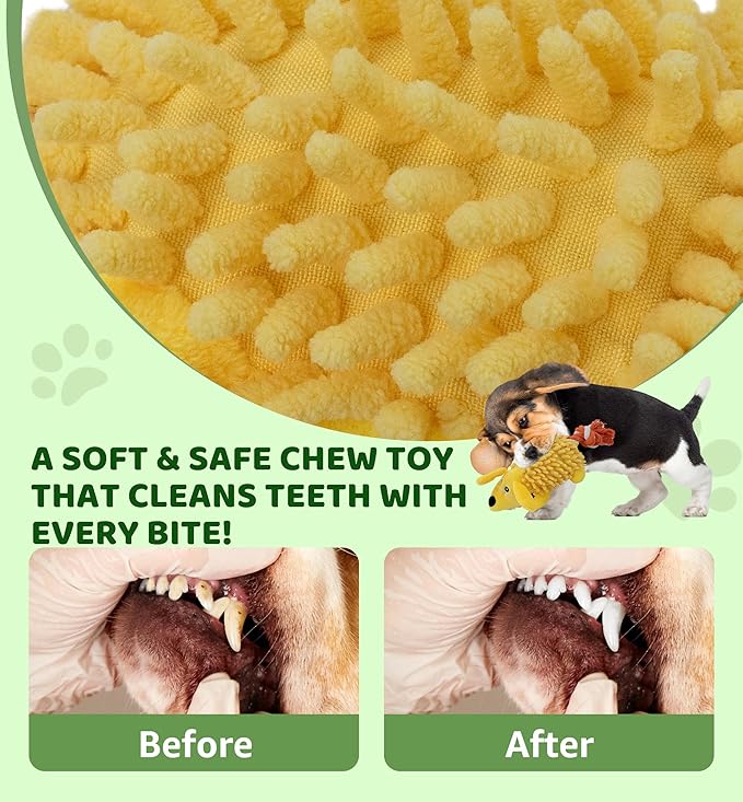 Squeaky Dog Toys - Plush Dog Toys with Soft Durable Fabric for Small Medium Large Breeds, Interactive Tug of War Rope Chew Toys, Teeth Cleaning, Dental Care, and Keep Dogs Busy (Puppy-Yellow)