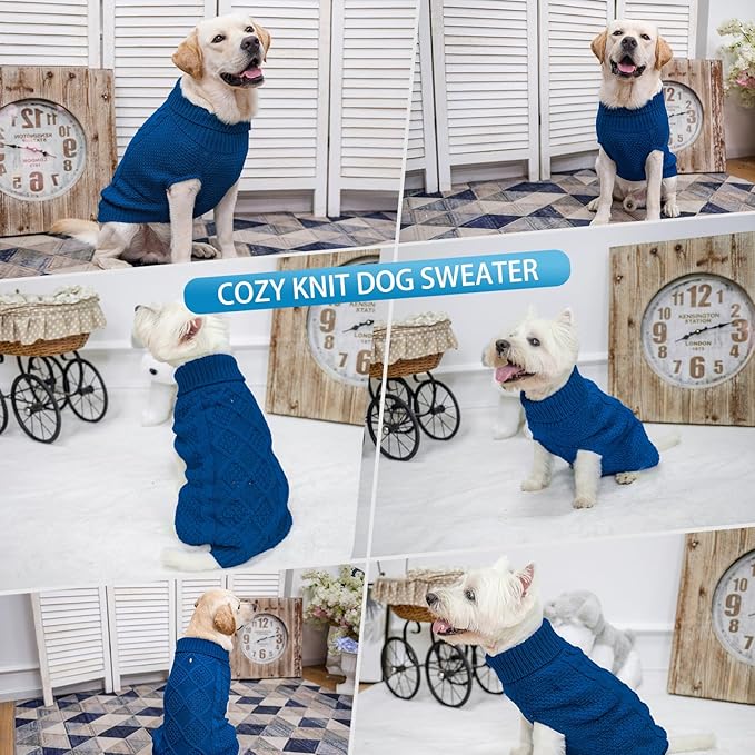 Mihachi Turtleneck Dog Sweater - Winter Coat Apparel Classic Cable Knit Clothes with Leash Hole for Cold Weather, Ideal Gift for Pet in New Year