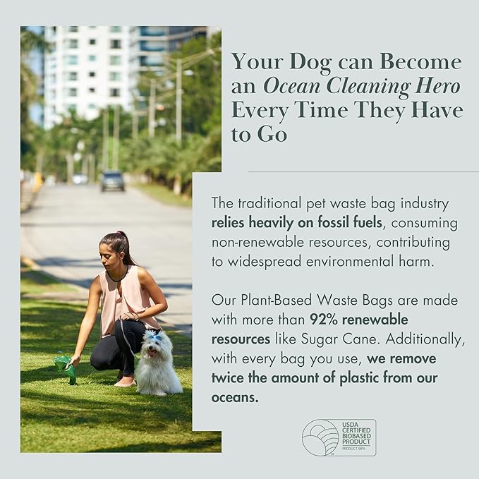 Nina Woof Eco-Friendly 92% Plant-Based Dog Poop Bags Rolls -270 Extra Thick, Durable, Leak-Proof, Odorless, Convenient Disposal - USDA Certified, Heavy-Duty Trash Bags and Garbage Bags