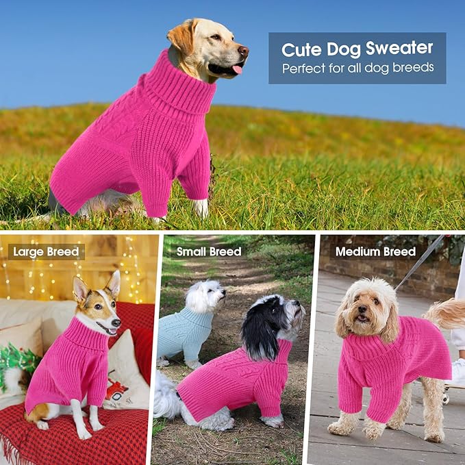 Queenmore XL Dog Sweater, Large Dog Sweaters for Dogs Girl or Boy, Extra Large Dog Christmas Sweater, Winter Big Dog Sweatshirt Knitwear, Pet Chunky Warm Coat for Small Medium Size Dogs, Fuchsia XL