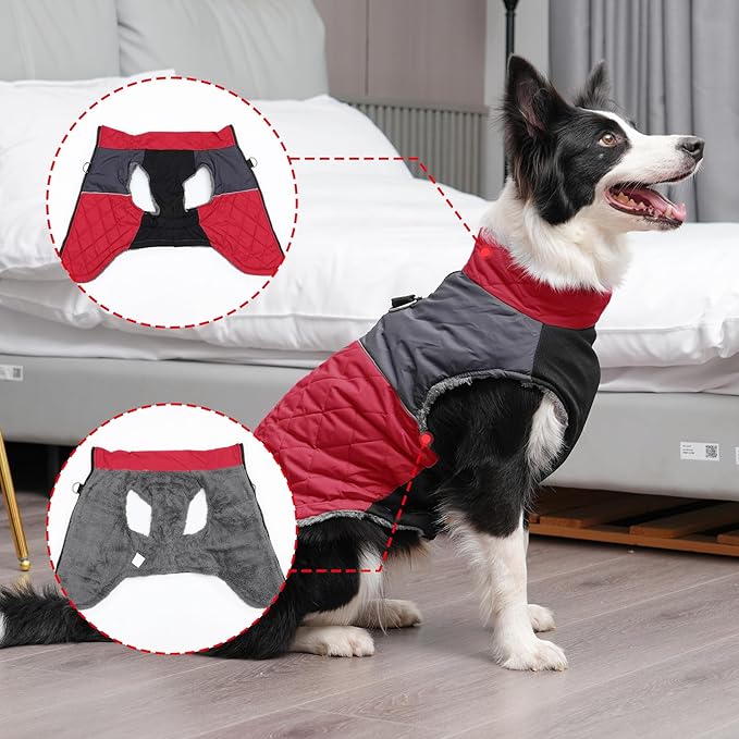 Warm Fleece Dog Coats for Small Dogs,D-Rings Waterproof Puppy Jacket for Cold Winter,Red S