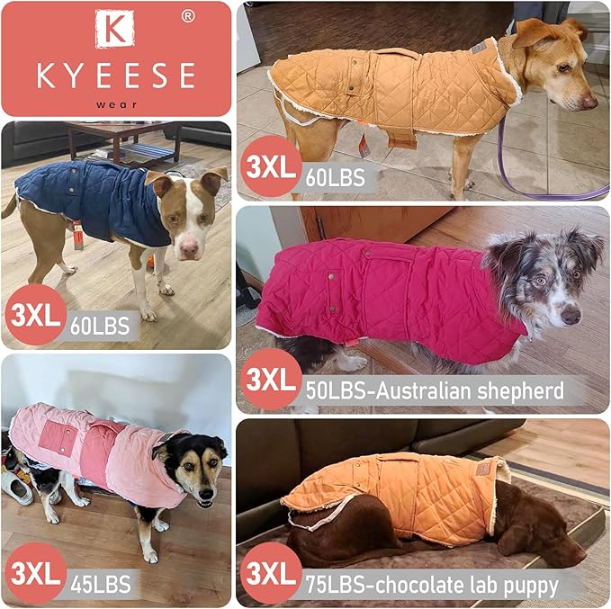 KYEESE Dog Coat Soft Pet Sweater with Leash Hole Thick Pet Winter Puffer Coat with Pocket Windproof Dogs Jacket with Fleece Lined Warm Pets Clothes for Cold Weather Waterproof Dog Coats for Large Dogs