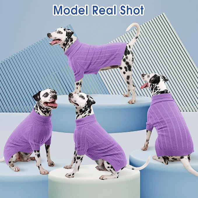 Queenmore Dog Sweater Large Size Dog, Large Pet Sweater Xmas,Turtleneck Pullover Dogs Sweaters for Dogs Girls Boys,Sweater Pet L,Thanksgiving Knitted Pet Sweater for French Bulldog(Purple,L)
