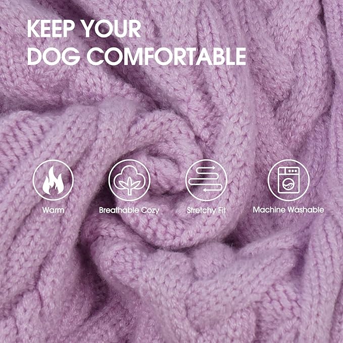 IECOii Girl Dog Sweater Dress - Cable Knit Dog Sweater for Small Dogs Girl - Purple,Medium, Turtleneck Pullover Sweaters with Tartan Plaid Skirt, Adorable Warm Dog Knitted Dress for Christmas