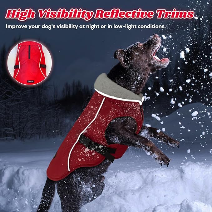 EMUST Dog Jacket Winter, Cozy Windproof Dog Jacket for Cold Weather, Solid Color Pet Vests for Winter for Medium Dogs, Red M