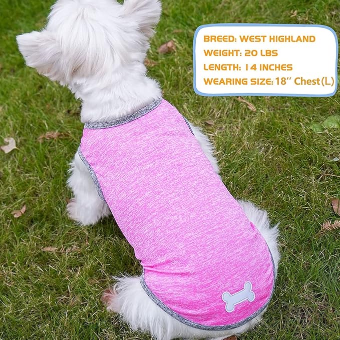 KYEESE 2 Pack Dog Shirts Quick Dry Soft Stretchy Dog T-Shirts with Reflective Label Tank Top Sleeveless Vest Sun Protection Pet Clothes for Small Medium Dogs, X-Large, Grey+Hotpink