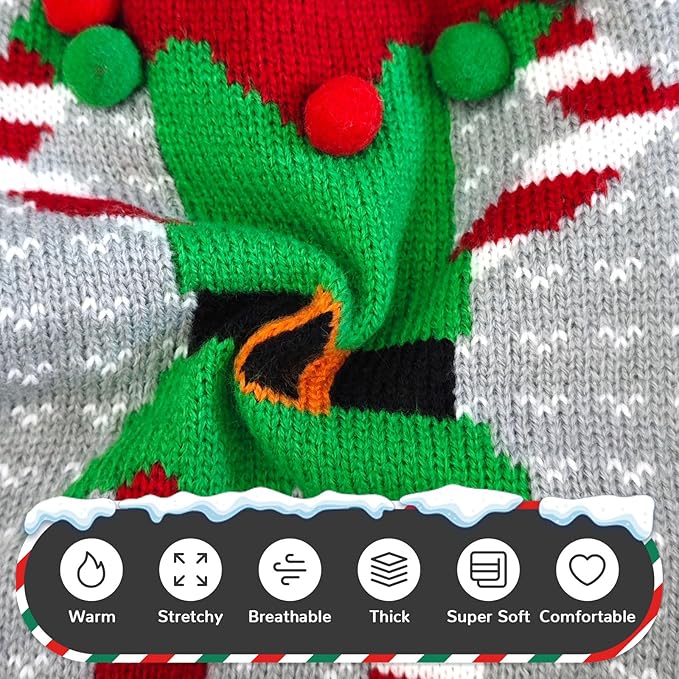 PETCARE Dog Christmas Sweater Ugly Elf Clown Cat Sweater Vest Pet Jumper Grey Green Holiday Dog Clothes Puppy Sweaters for Small Medium Large Dogs Cats Fall Winter Outfits Xmas Dogs Costume,XX-Small