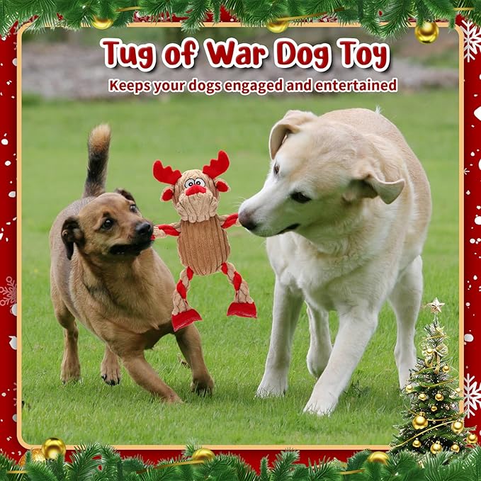 Christmas Dog Toys Tough Chew Toys for Large Dogs, Stuffed Reindeer Dog Toy with 5 Squeakers & Crinkle Paper, Squeaky Interactive Plush Toy to Keep Them Busy, Dog Gifts for Small Medium Large Dogs