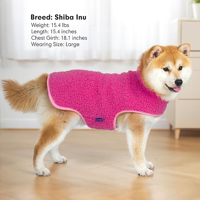 cyeollo 3XL Warm Dog Coat, Fleece Winter Coats Sherpa Reversible Dog Jacket Soft Doggy Sweater with Leash Hole for Large Dogs Soft Pet Coats for Cold Weather, Fuchsia XXXL