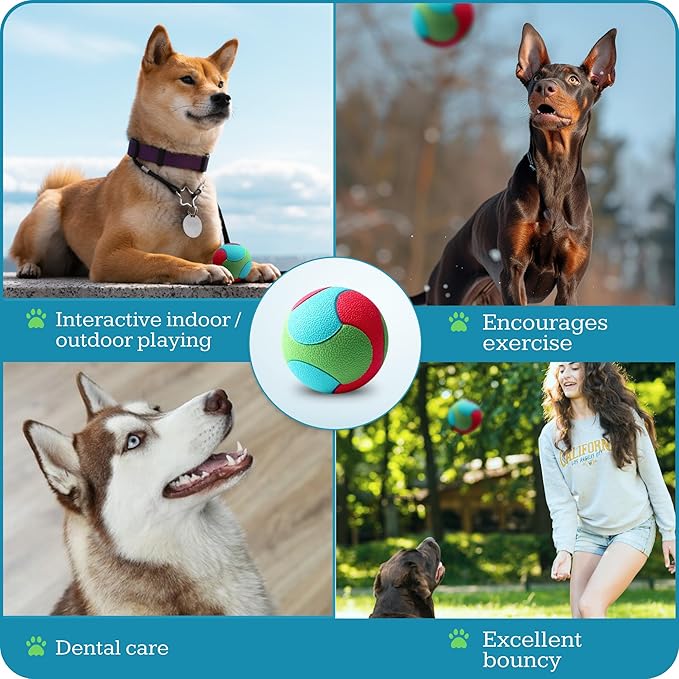 Rubber Fetch Dog Balls 3 inch for Large and Medium Breeds, Durable Toy for Chewers (7 Pack)