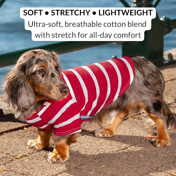 DJANGO Dog Hoodie – Warm, Lightweight, Soft & Stretchy Dog Sweater with Hood, Harness Hole & Elastic Waistband – Cozy Sweatshirt for Small Dogs up to 25 lbs, Dachshunds & Puppies – Crimson Red, Medium