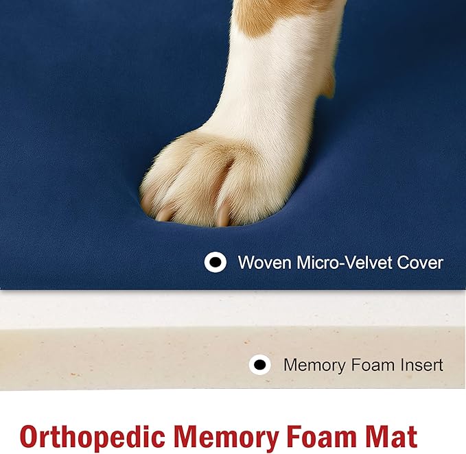 Majestic Pet Orthopedic Memory Foam Dog Crate Mat - Plush Pet Bed Pad for Crates & Kennels | USA Crafted | 24"x18" Villa Navy