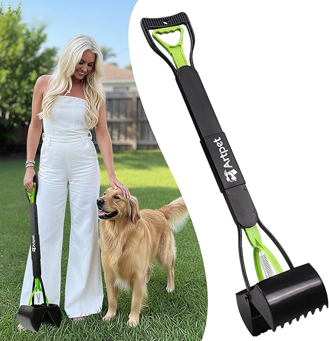 32” Pooper Scooper for Large Dogs Long Handle Pet Poop Scoop Heavy Duty Dog Poop Picker Upper for Yard Grass Gravel Dirt Sand