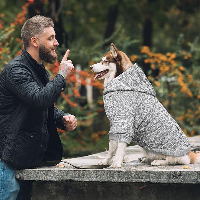 Dog Sweaters for Large Dogs Dog Hoodie Fleece Dog Sweater Soft Dog Clothes Sweatshirt with Pocket Dog Hoodie for Large Dogs(Grey&L)