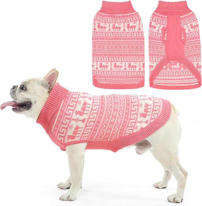 SCENEREAL Turtleneck Dog Sweater for Small Medium Large Dogs Girls Boys, Knit Pet Pullover Puppy Clothes Cold Weather Coats, Holiday Outfits Sweatshirt for Christmas, Pink M