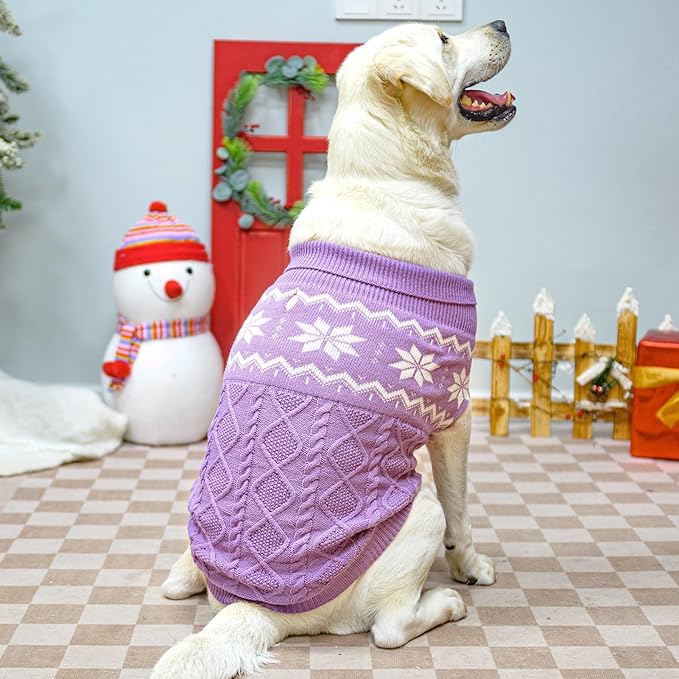 Warm Winter Dog Sweater - Cold Weather Pet Clothes for Small Medium Large Dogs Indoor Outdoor, Soft Classic Knit Puppy Apparel, Purple, M