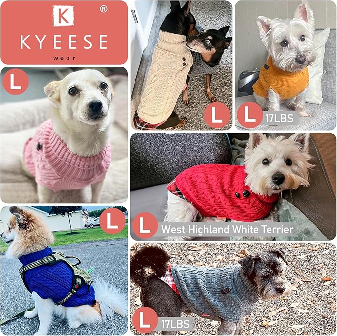KYEESE Dog Sweater Comfy Pet Coat for Fall Winter Cold Weather Soft Pullover Dog Sweaters for Small Dogs Male Warm Turtleneck Small Dogs Sweater Stretchy Knitwear Cat Clothes with Gingham Patchwork