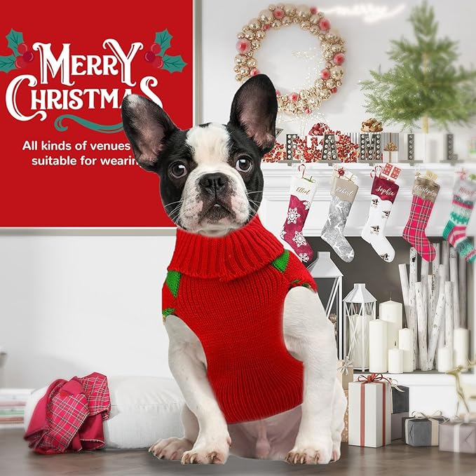 PETCARE Dog Christmas Sweater with Leash Hole Cute Striped Reindeer Dog Clothes for Small Medium Large Dogs Girl Boy Warm Fall Winter Knitted Pullover Vest Pet Puppy Cat Xmas Outfits