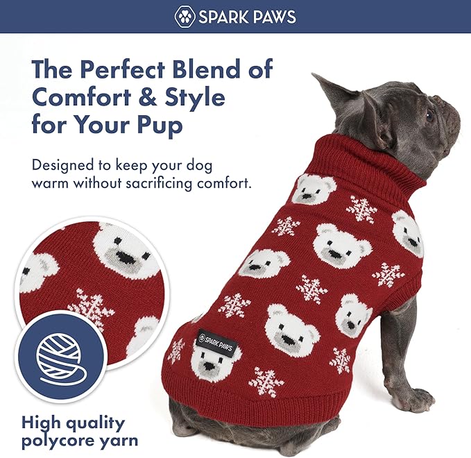 Spark Paws Christmas Dog Sweater – Ultra Soft Holiday Knit Sweater for Small, Medium & Large Dogs, Cute Pet Sweater for French Bulldogs & Big Dogs, Easy Potty V Cut Design Jacket - (Polar Bear, 4XL)