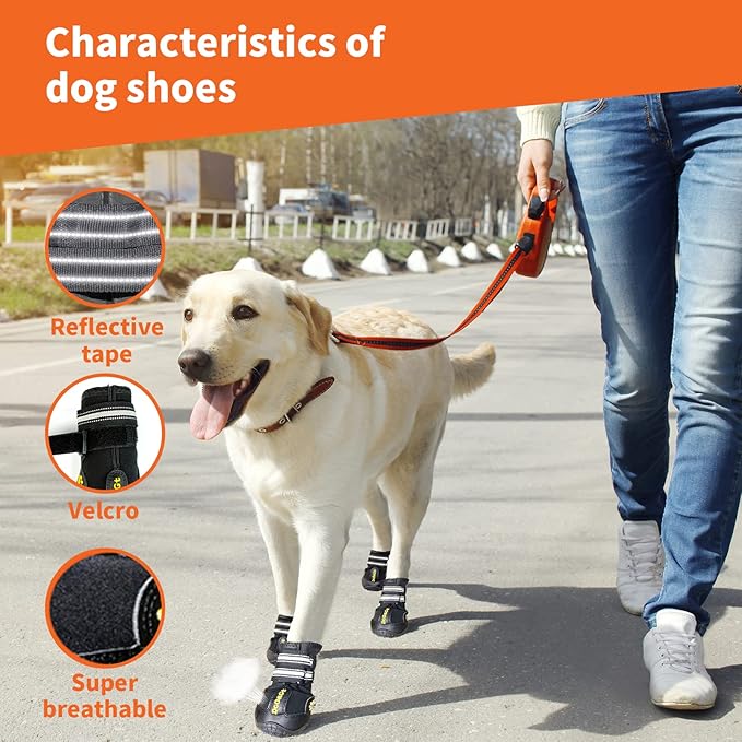 DcOaGt Dog Shoes for Small Medium Large Puppy,Waterproof Anti-Slip Dog Boots & Paw Protectors for Winter Snow Hot Pavement, Breathable Dog Booties for Hiking Walking Outdoor,Black 4PCS(Size 4)