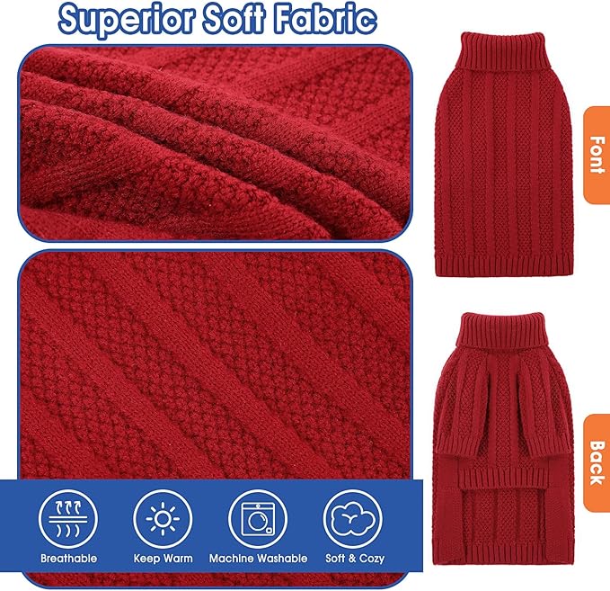 Queenmore XL Dog Sweater,Christmas Dog Sweaters for Extra Large Dogs Girl Boy,Warm Soft Fall Doggy Pullover Clothes,Turtleneck Knitted Pet Winter Apparel for Golden Retriever,Labrador(Red,XL)