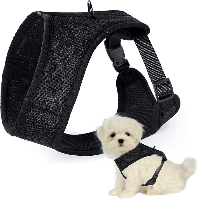 Mile High Life Step in Dog Harness for Small Dogs No Pull, Easy Get on Air Mesh Vest Harness, Adjustable Easy Closures Both Neck and Chest (Black, S Chest 13.1"-19.6")