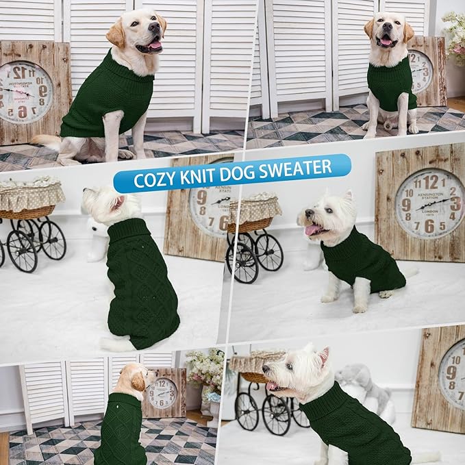 Mihachi Turtleneck Dog Sweater - Winter Coat Apparel Classic Cable Knit Clothes with Leash Hole for Cold Weather, Ideal Gift for Pet in New Year Army Green Small
