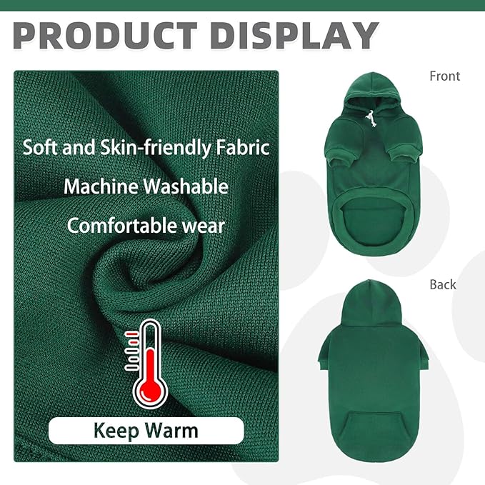 KOOLTAIL Basic Dog Hoodie - Soft & Warm Pet Hoodie Sweater with Leash Hole and Pocket, Dog Winter Coat, Cold Weather Clothes Sweatshirt for Small Medium Large Dogs Puppy Cat Boys Girls Deep Green SM