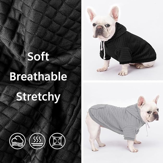 2 Pack Dog Hoodie Sweaters for Small Medium Dogs Warm Dog Clothes for Large Dogs Soft Waffle-Like Laminated Sweatshirt Bulldog (Black, 3XL (Back: 29.5",Chest: 36.5", Neck: 27"))