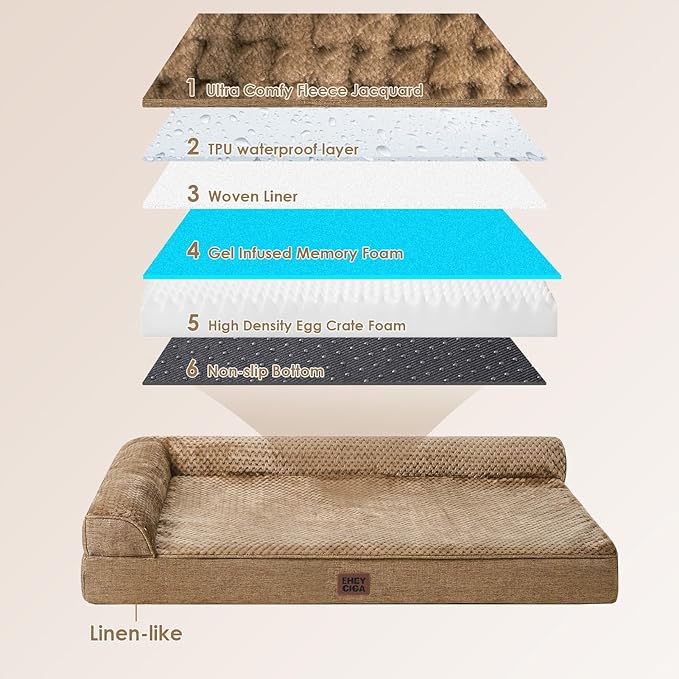 EHEYCIGA Memory Foam Dog Bed XLarge Sized Dogs, Extra Large Dog Bed Orthopedic with Washable Removable Cover, Waterproof XL Pet Bed Couch for Crate, 41x27x6 Inches, Camel