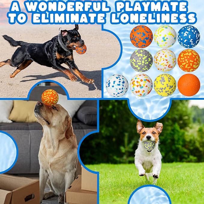 Lenwen 10 Pcs Dog Toy Ball for Aggressive Chewers Interactive Dog Ball for Boredom and Stimulating Bouncy Floating Rubber Toy for Large Medium Small Puppy(3 Inch,Bright Color)