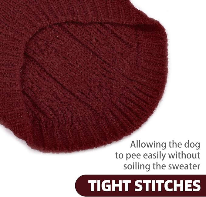PUPTECK Dog Sweater, Turtleneck Warm Knitted Pullover Coat, Thick Cable Knitwear Clothes in Winter, Pet Apparel Outfits for Small Medium Dogs, for Cold Weather Indoor & Outdoor, Deep Red M